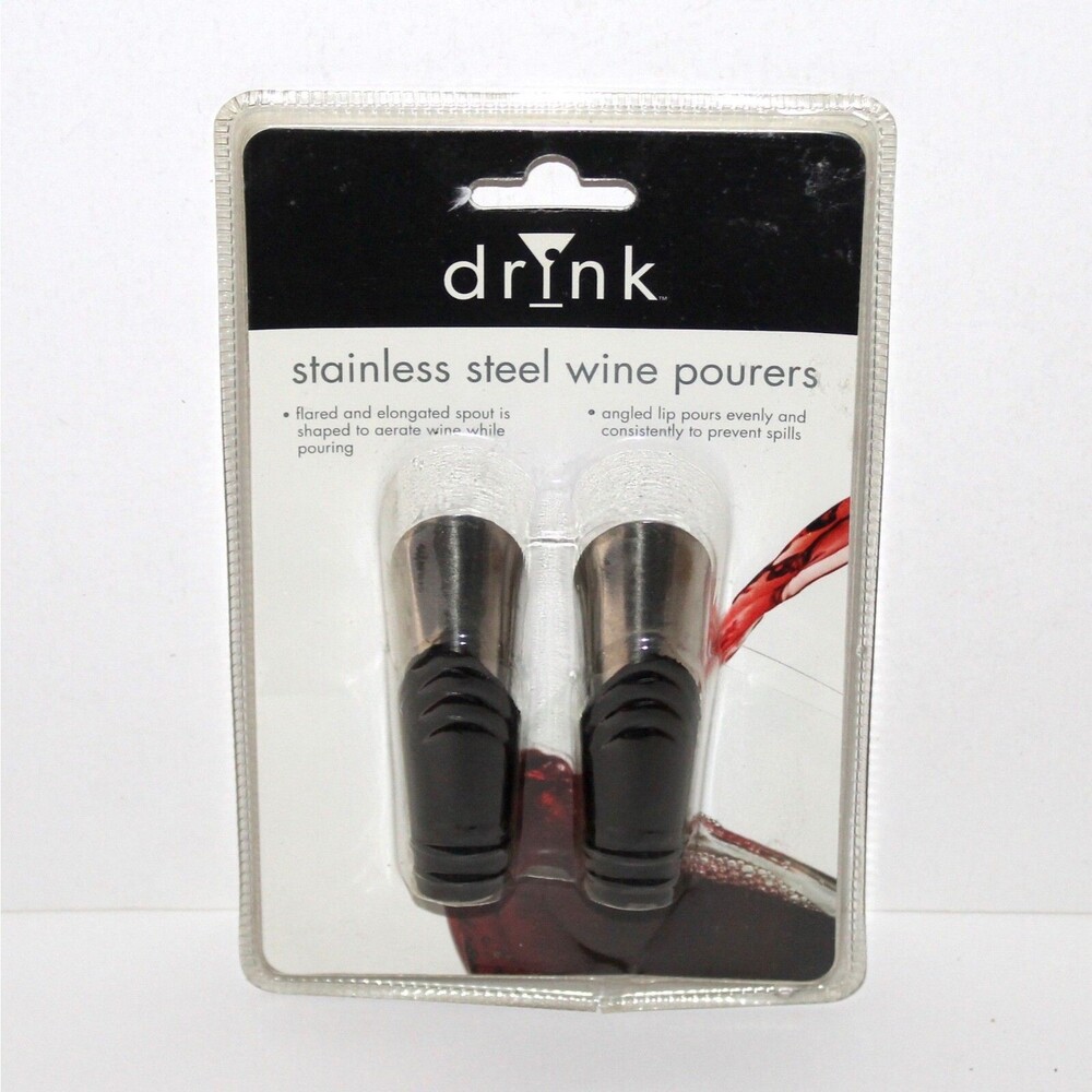 Pack of 2 Stainless Steel Aerating Wine Pourers drYnk NEW sealed barware modern